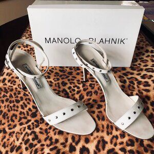 Authentic MANOLO BLAHNIK White Leather Sandals Size 40 (US 9)